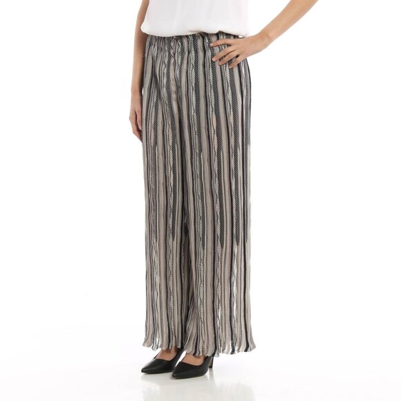 Giorgio Armani Navy Greys Silk Cashmere Multipattern Stripe Knit Pant - Picture 1 of 11